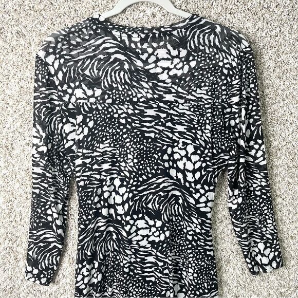 Anne Klein Dress Women’s Large Animal Print Mesh Ruched 3/4 Sleeve Midi NWT - Picture 9 of 11